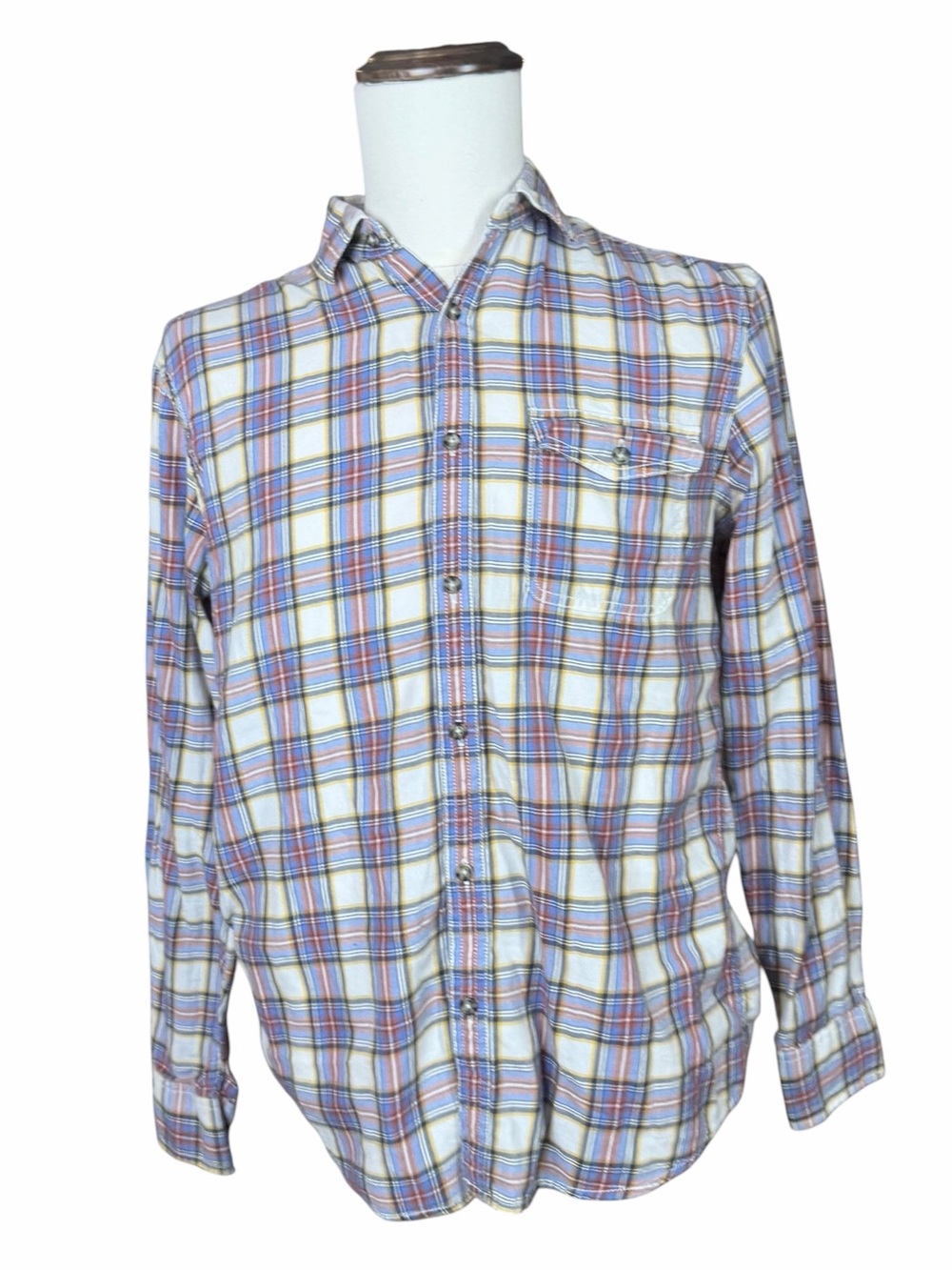 Trevero Blue/Yellow/White/Red Plaid Long Sleeve Button Down - Size Medium